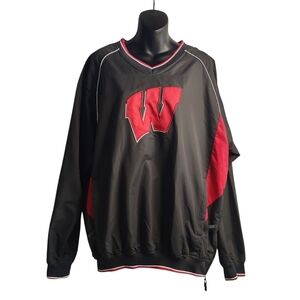 Campus Wisconsin Badger Windbreaker Pullover Zipped Pockets Gray Red Men's Sz L